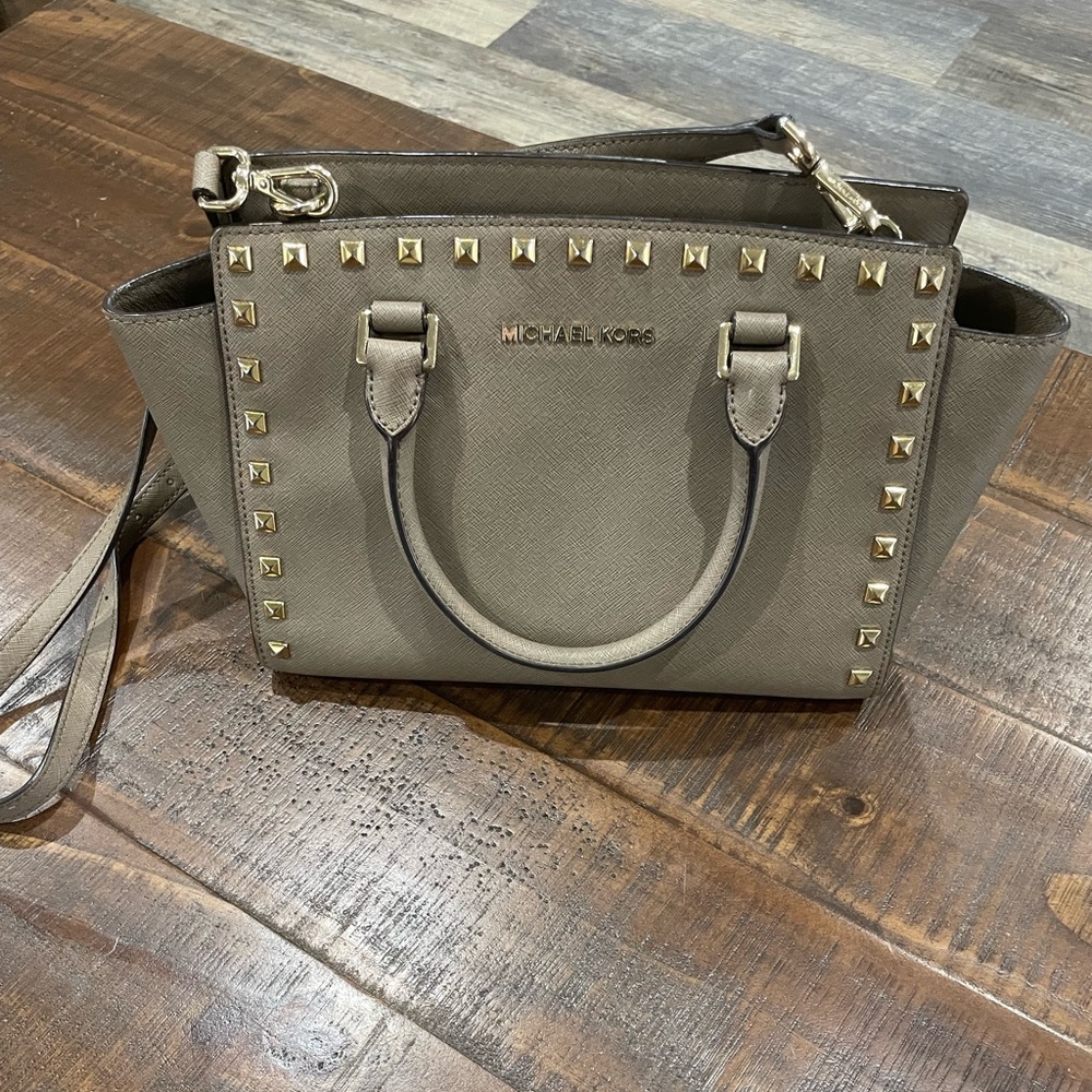 Michael Kors studded crossbody bag- taupe